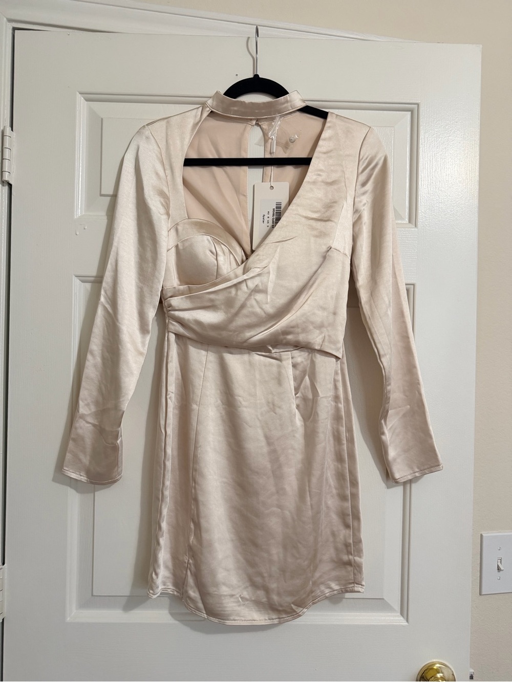 ASOS Pearl White Satin Long Sleeve Mini Dress